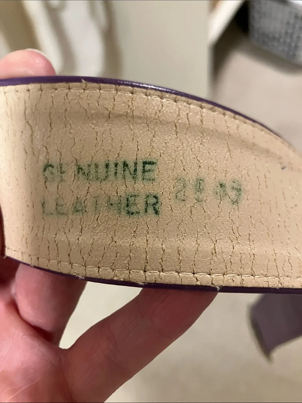 Purple leather Belt with gold slide Buckle
